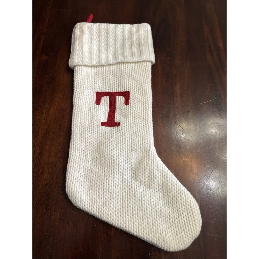 Letter T Monogram Christmas Stocking Wondershop Initial Target Knit Ivory White‎